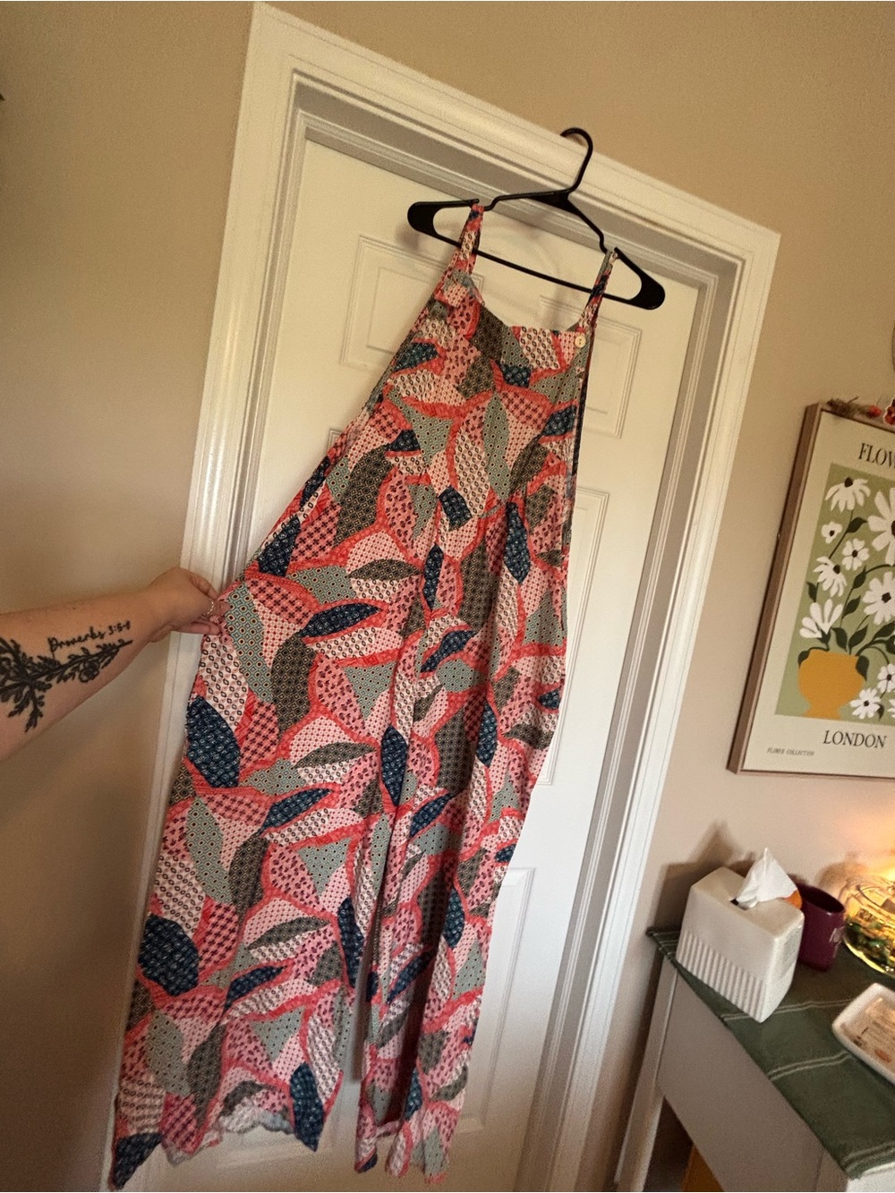 Women’s Coral Leaf-Print Halter Jumpsuit